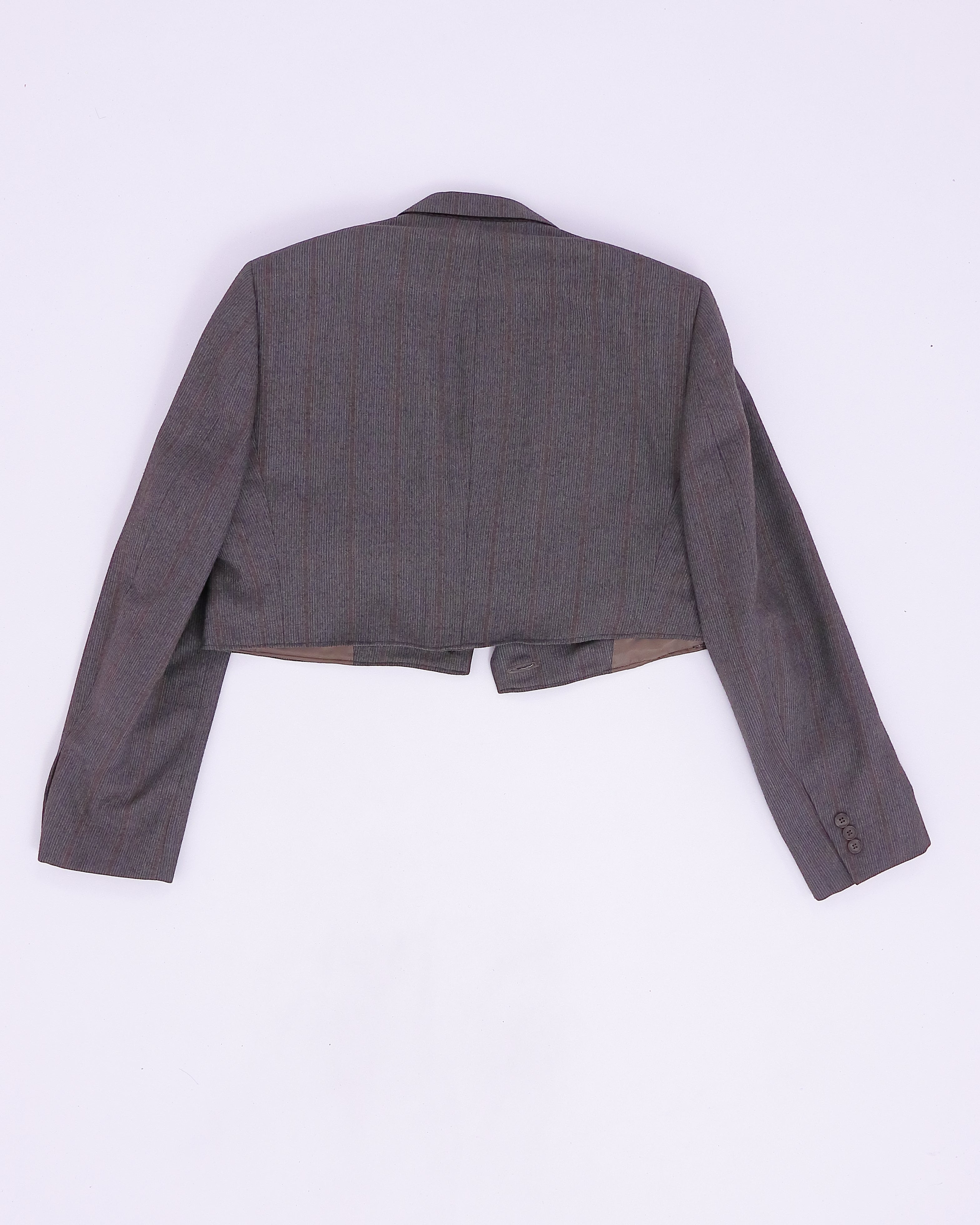 Blueprint Brown Wool Cropped Blazer - Orange Check Pattern