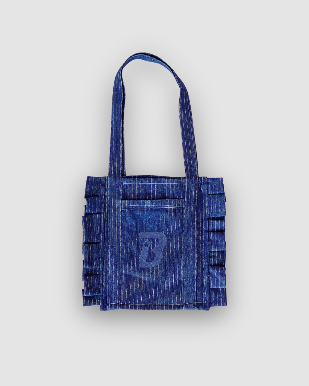 Ruffled Tote Bag (Small Striped Denim)