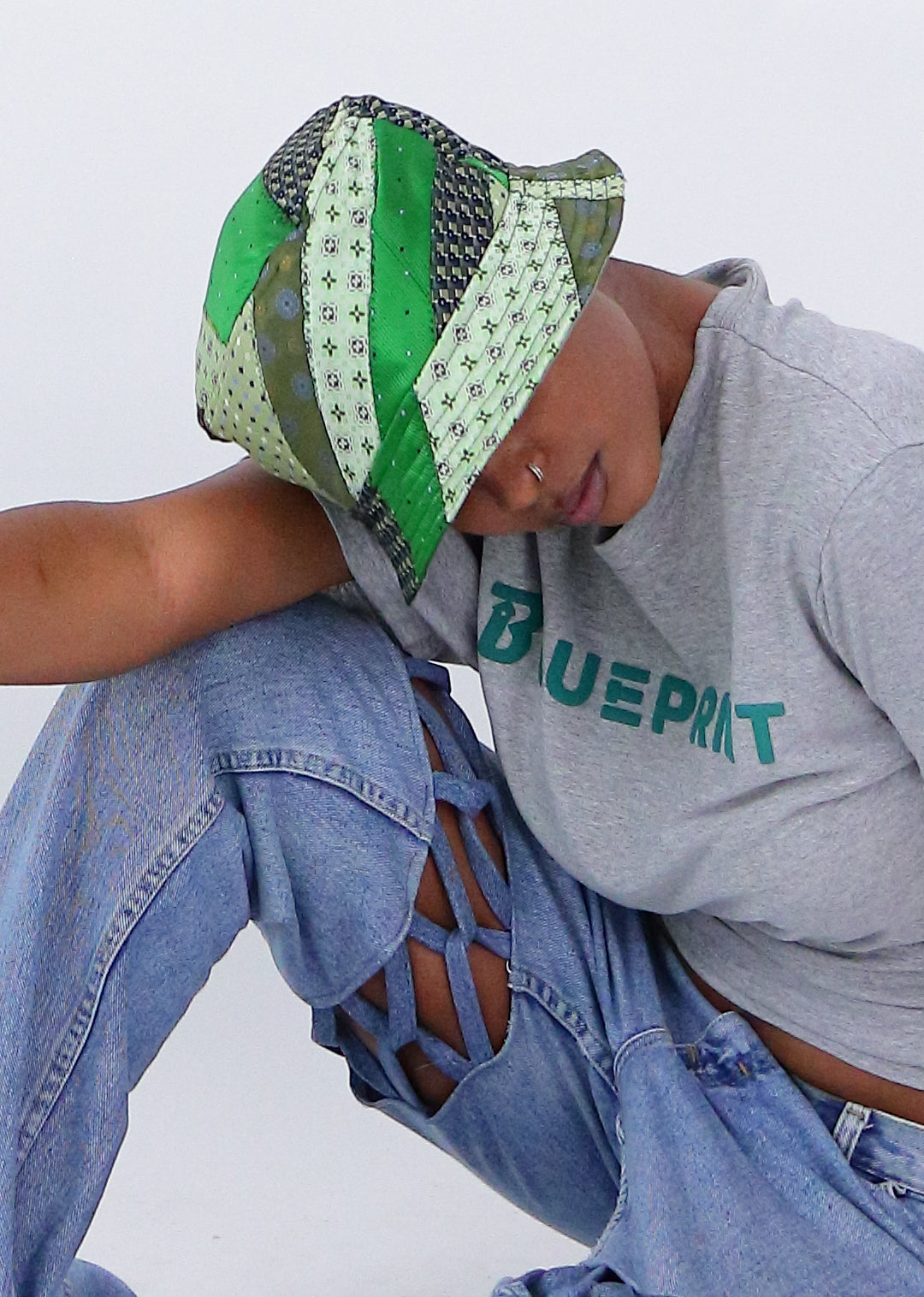Green Patterned Tie Bucket Hat