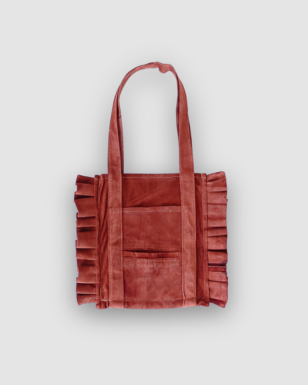 Suede Ruffled Tote Bag (Small Brown)