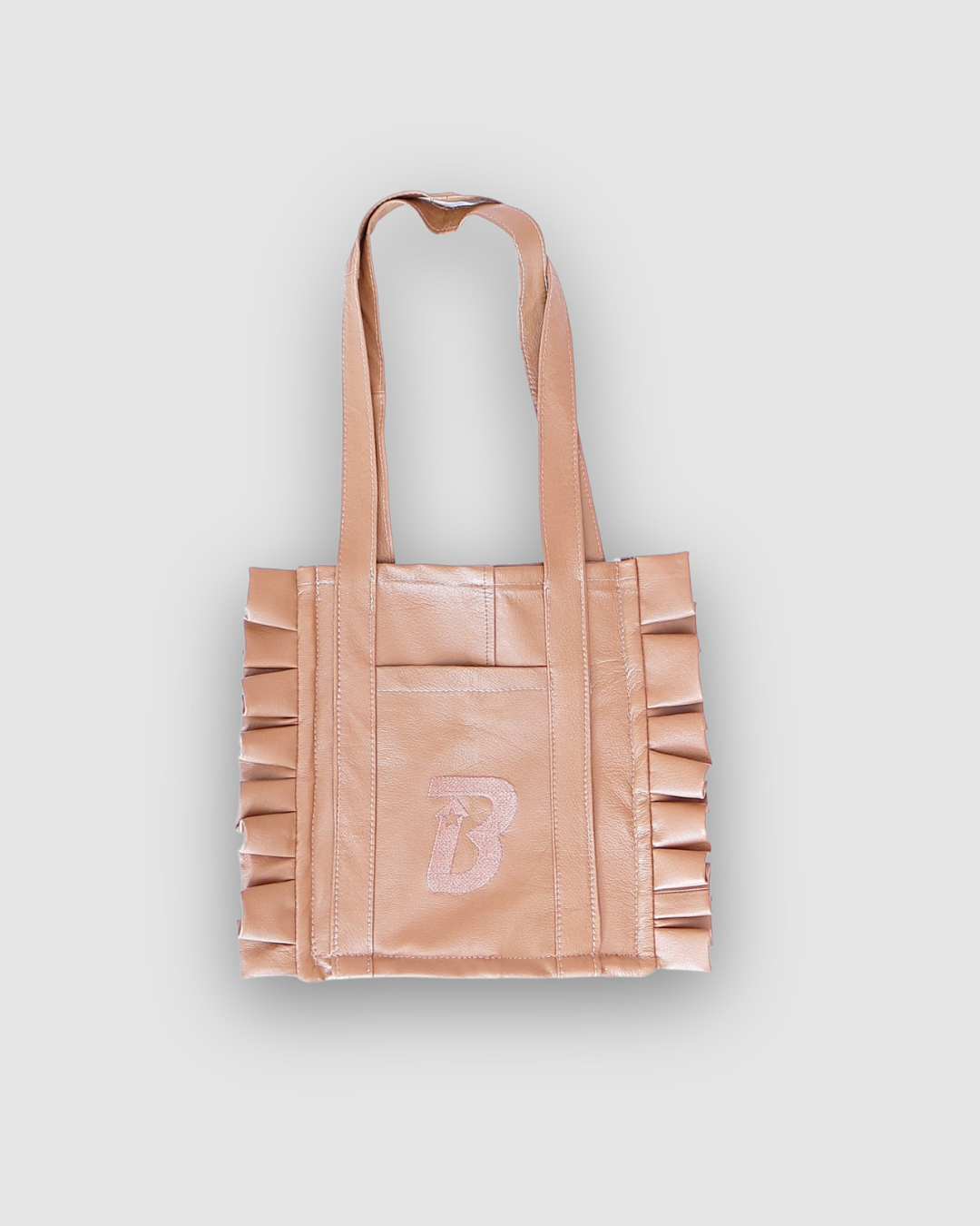 Leather Ruffle Tote Bag (Small Tan)