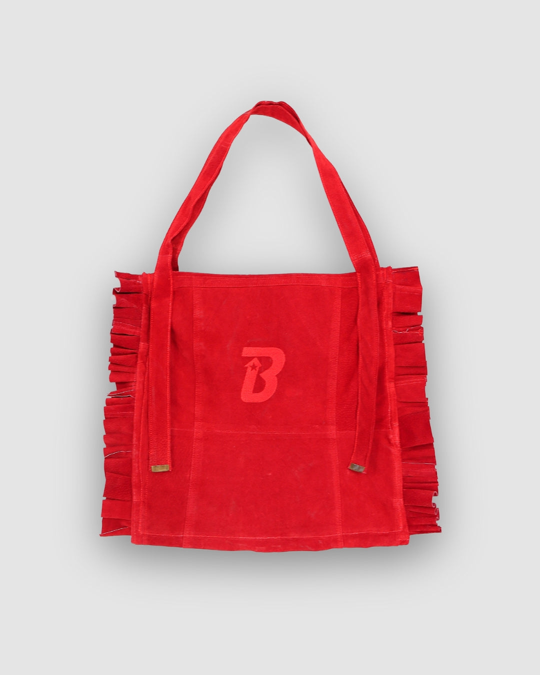 Suede Ruffled Tote Bag (Large Red)