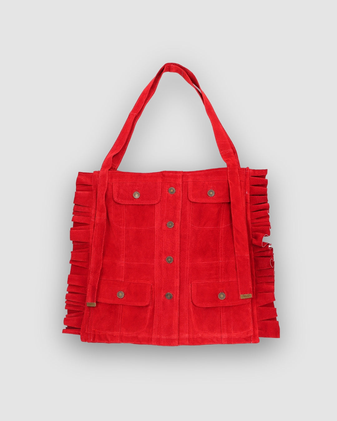 Suede Ruffled Tote Bag (Large Red)