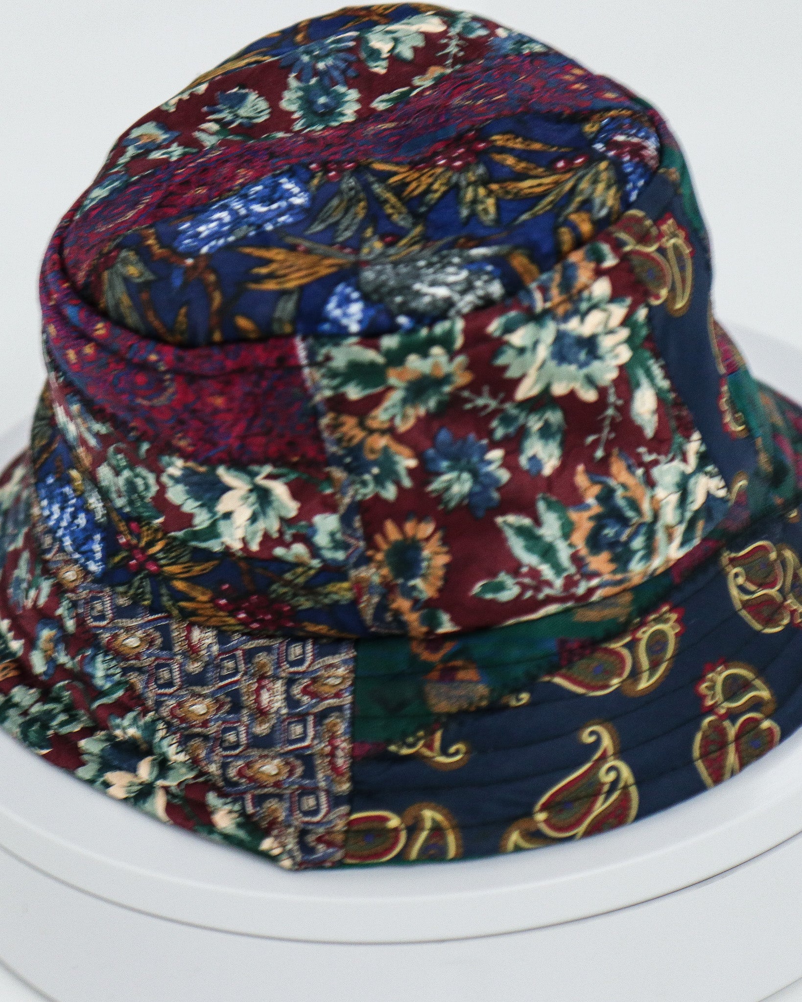 Maroon & Navy Floral Tie Bucket Hat