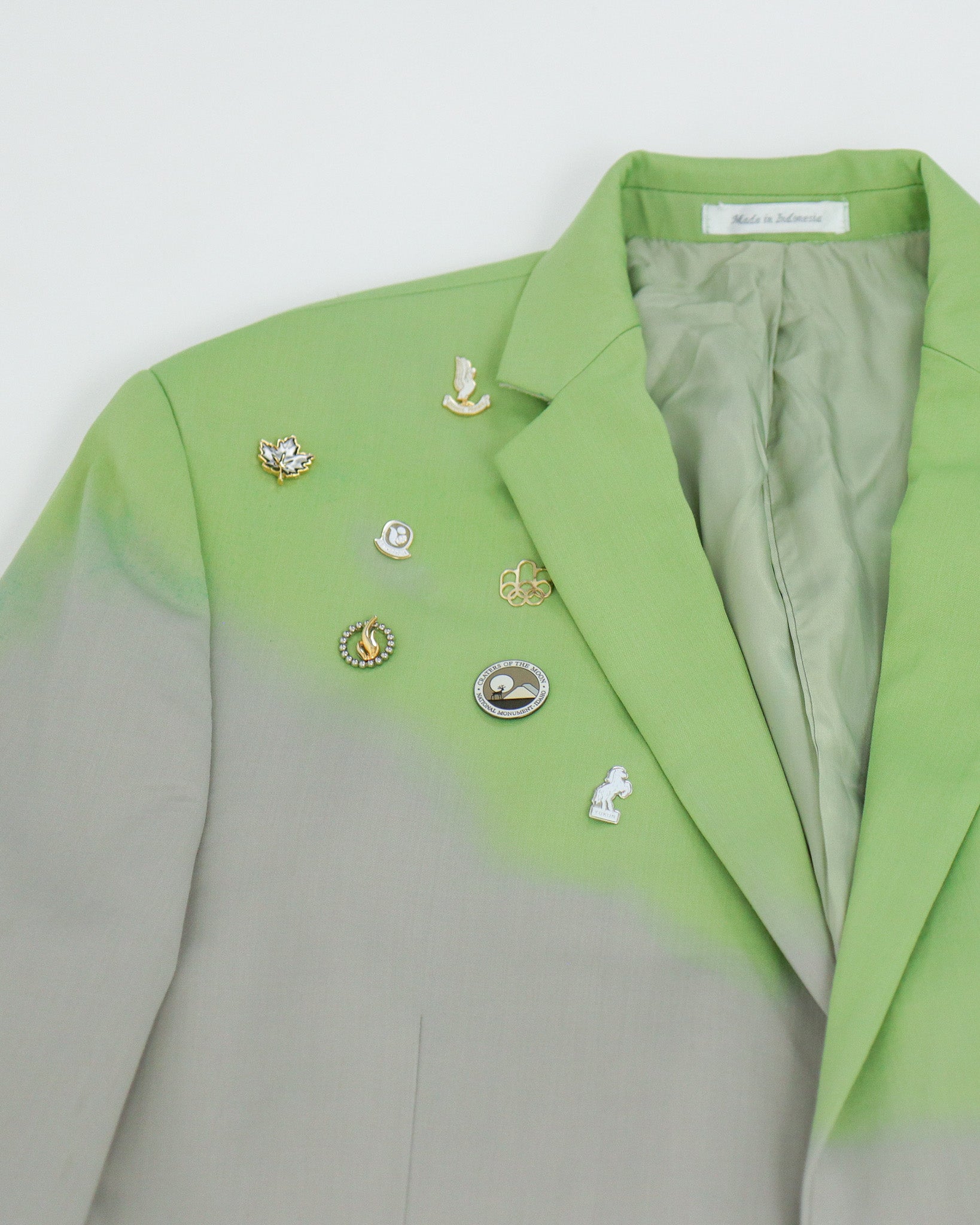 Dip Dyed Blazer with Enamel Pins - Lime