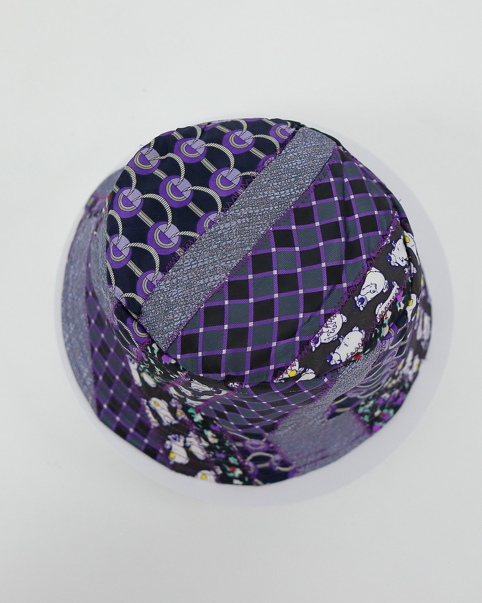 Purple Patterned Upcycled Tie Bucket Hat