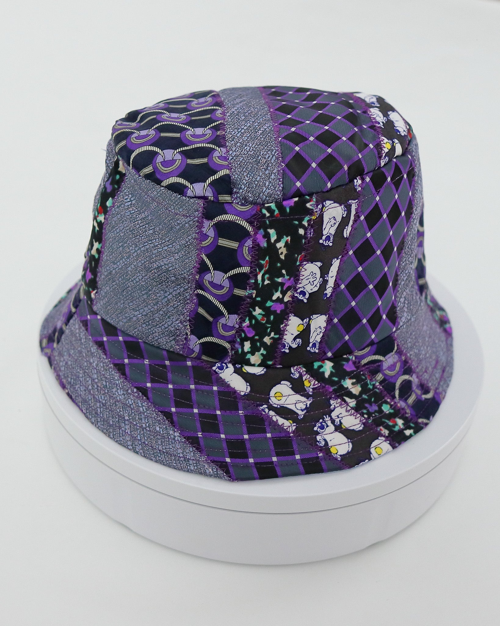 Purple Patterned Upcycled Tie Bucket Hat