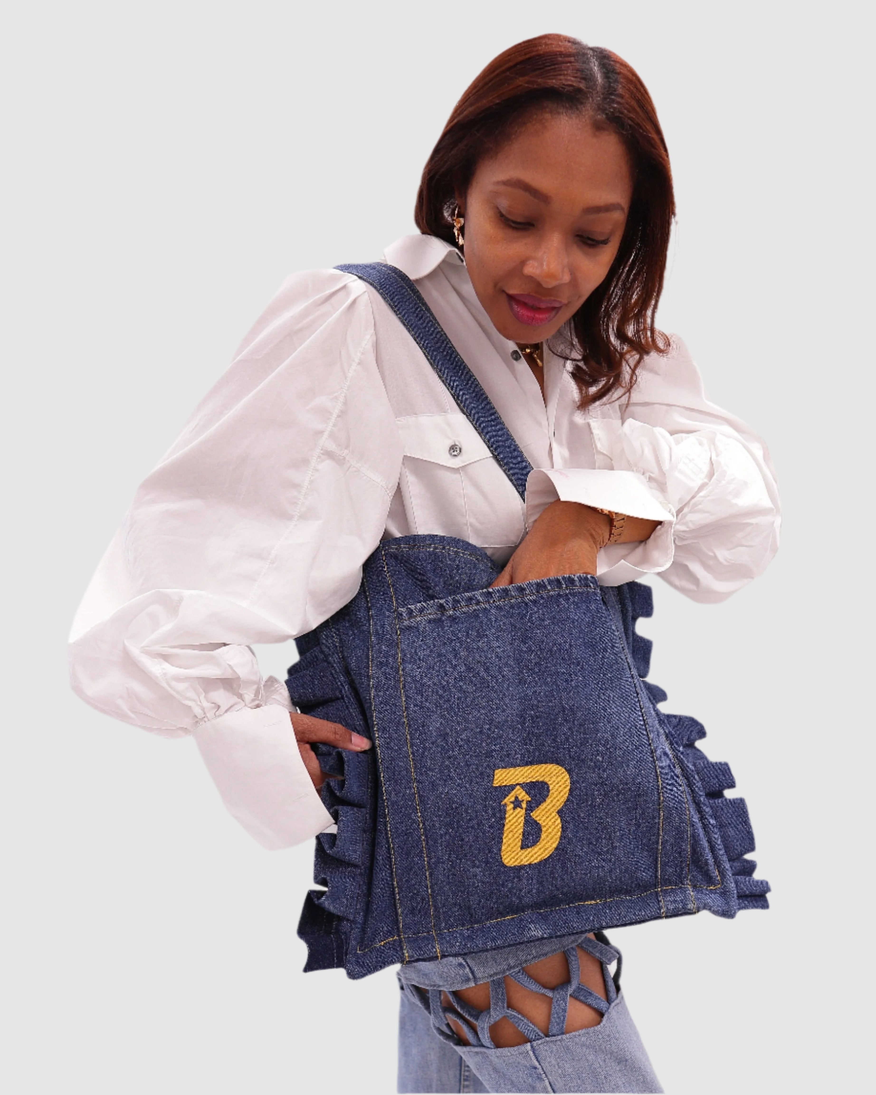 Ruffled Tote Bag (Large Denim)