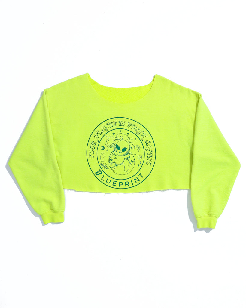 Alien Earth Day Off Shoulder Sweatshirt - Highlighter Green (XL)