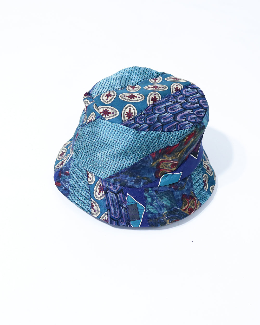 Blue Multicolored  Upcycled Tie Bucket Hat