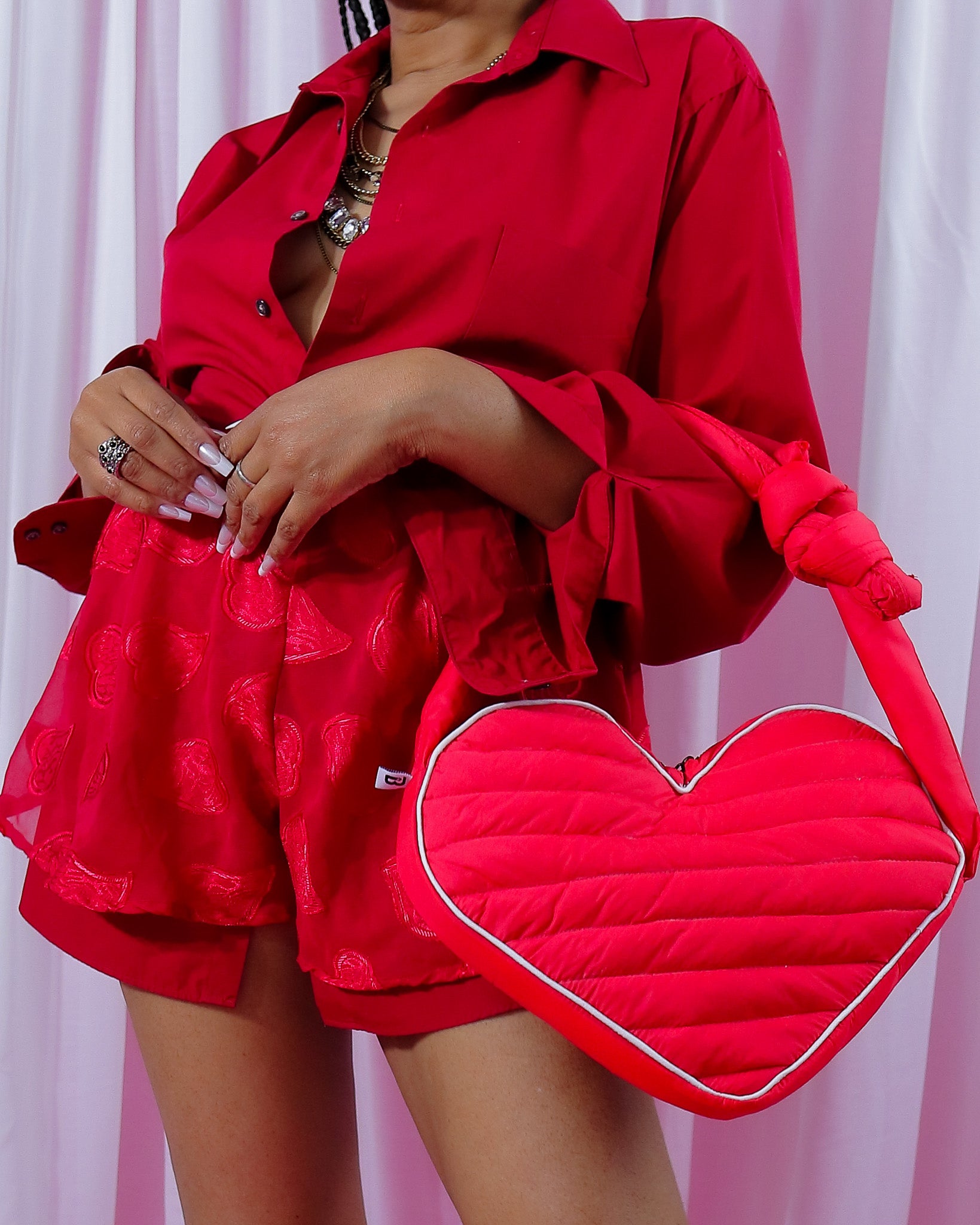 Twisted Heart Puffer Bag - Red
