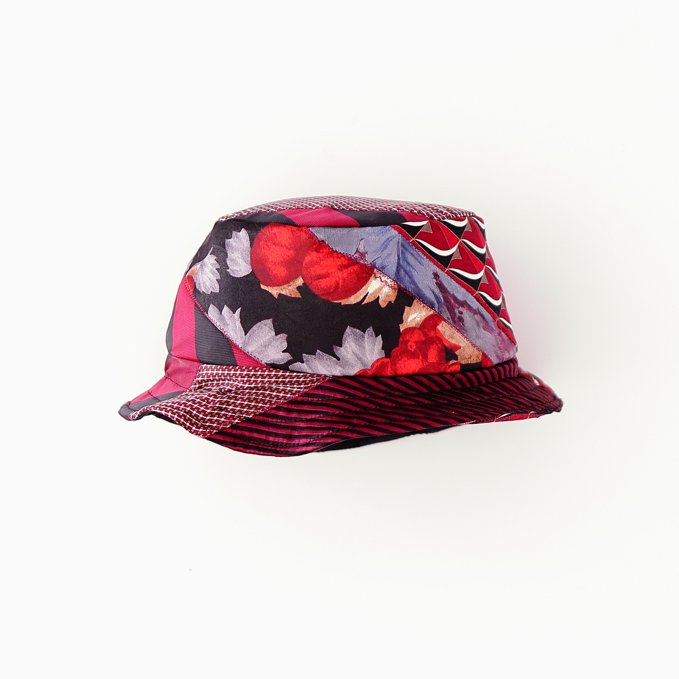 Red & Black Upcycled Tie Bucket Hat