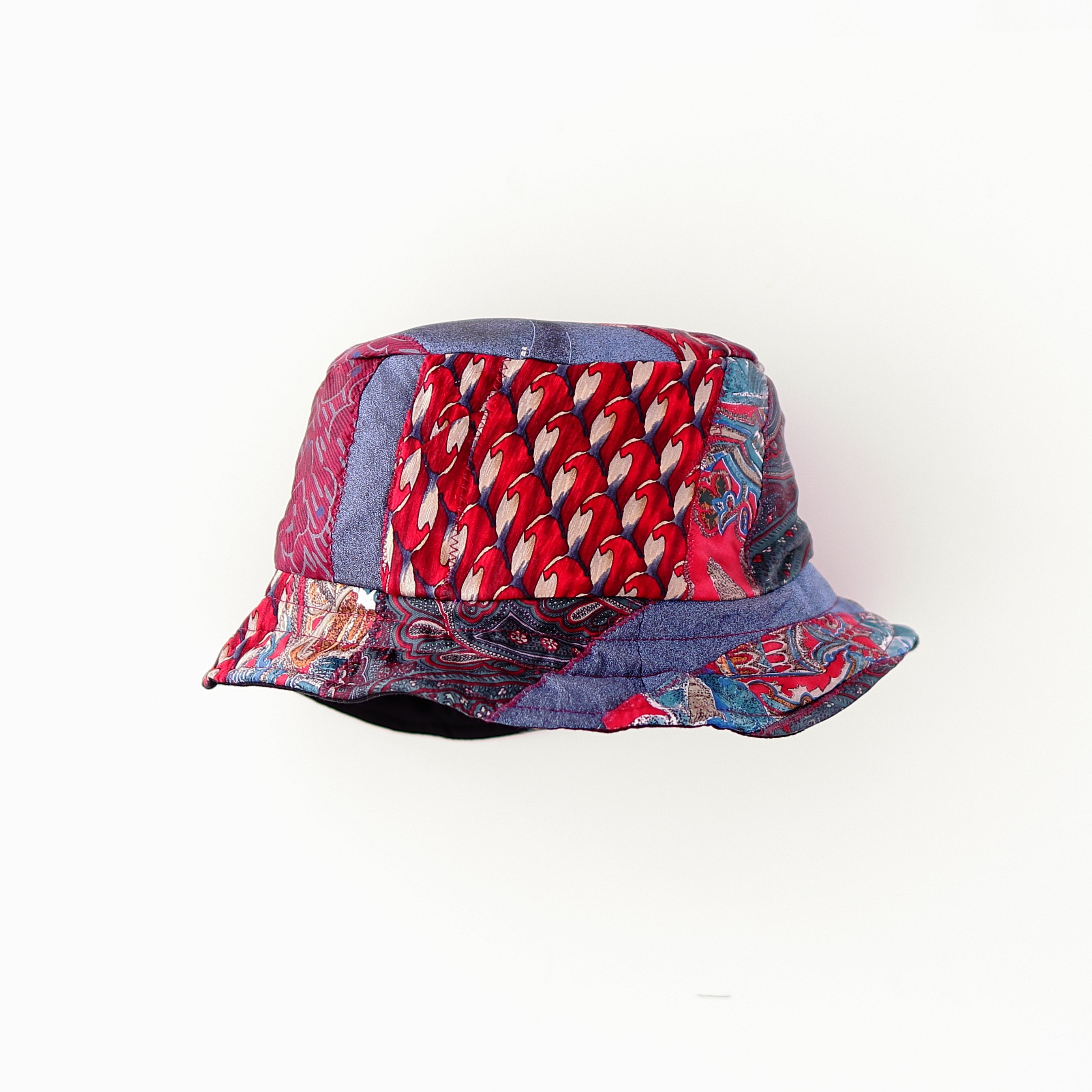 Red & Blue Upcycled Tie Bucket Hat