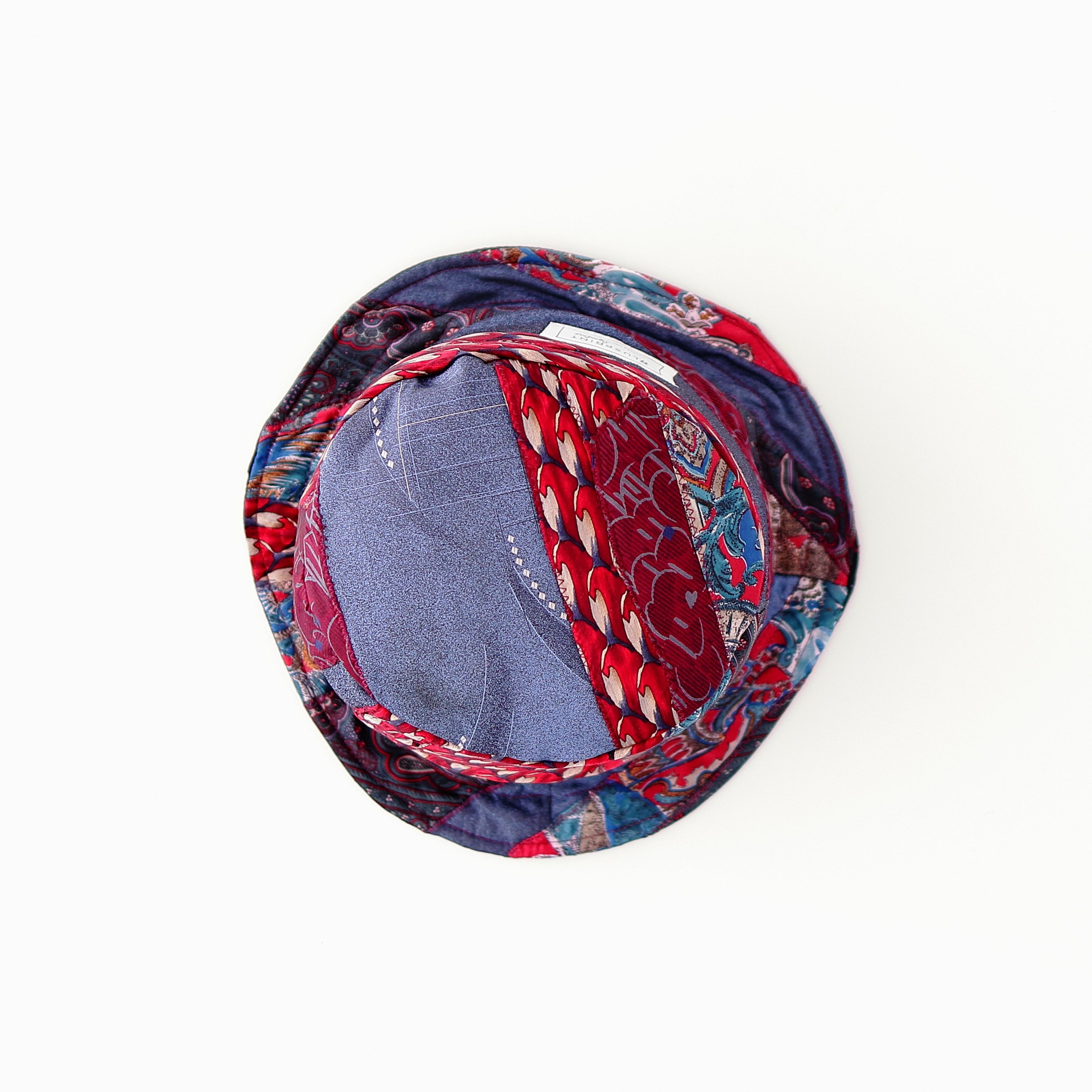 Red & Blue Upcycled Tie Bucket Hat