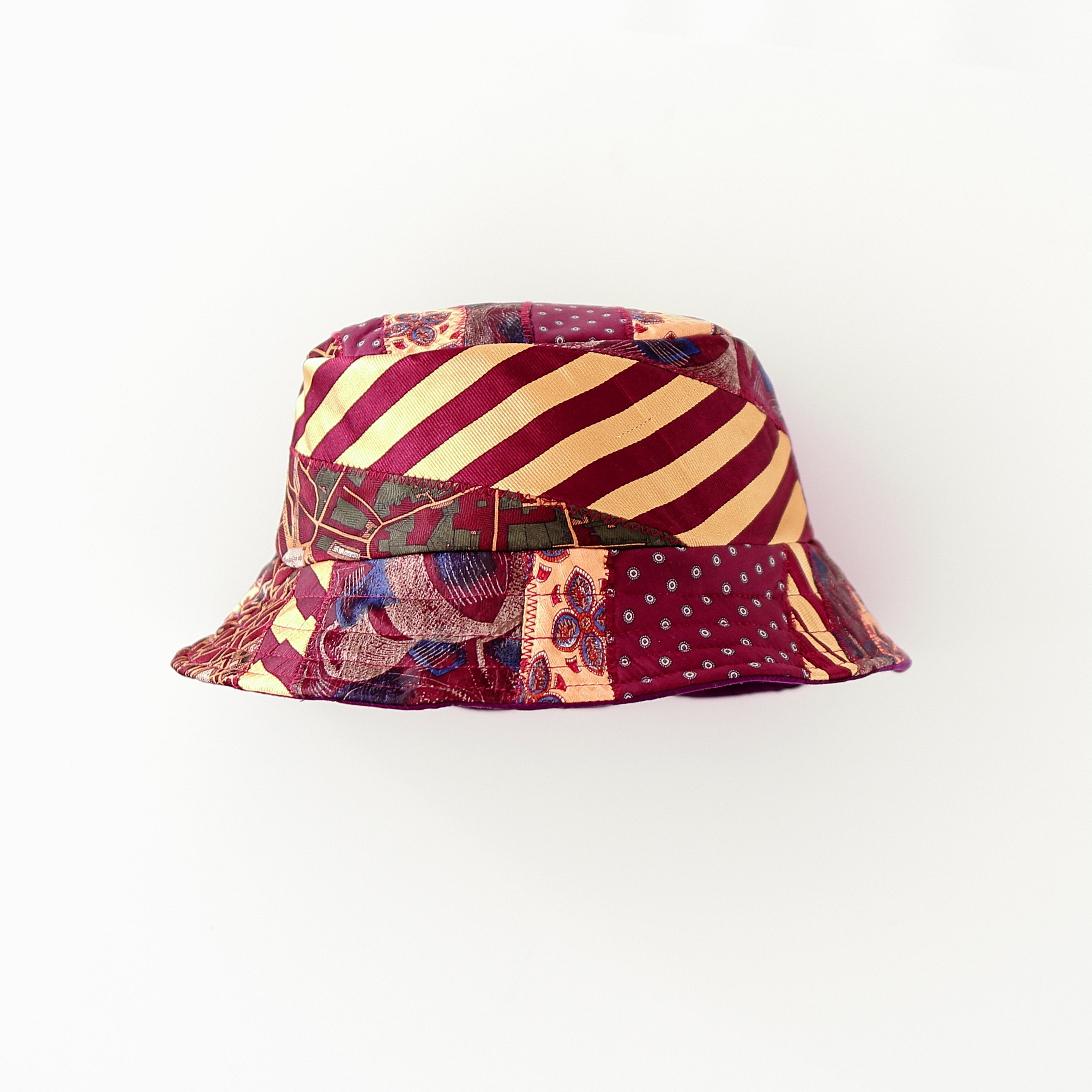 Red & Yellow Upcycled Tie Bucket Hat