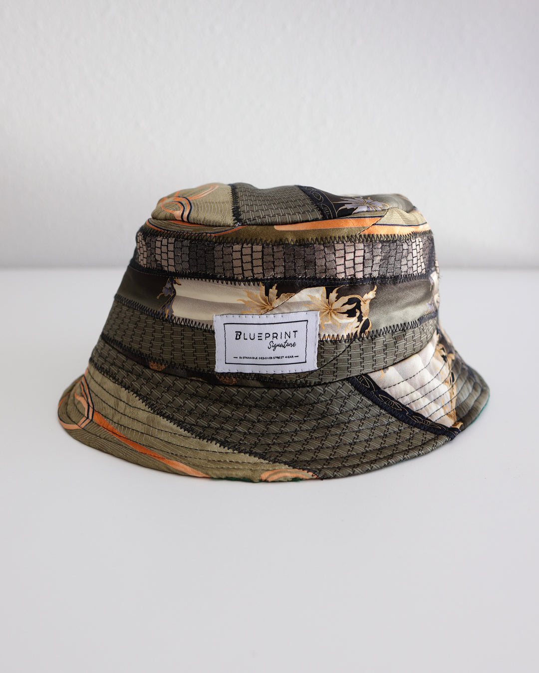 Olive Green Upcycled Tie Bucket Hat