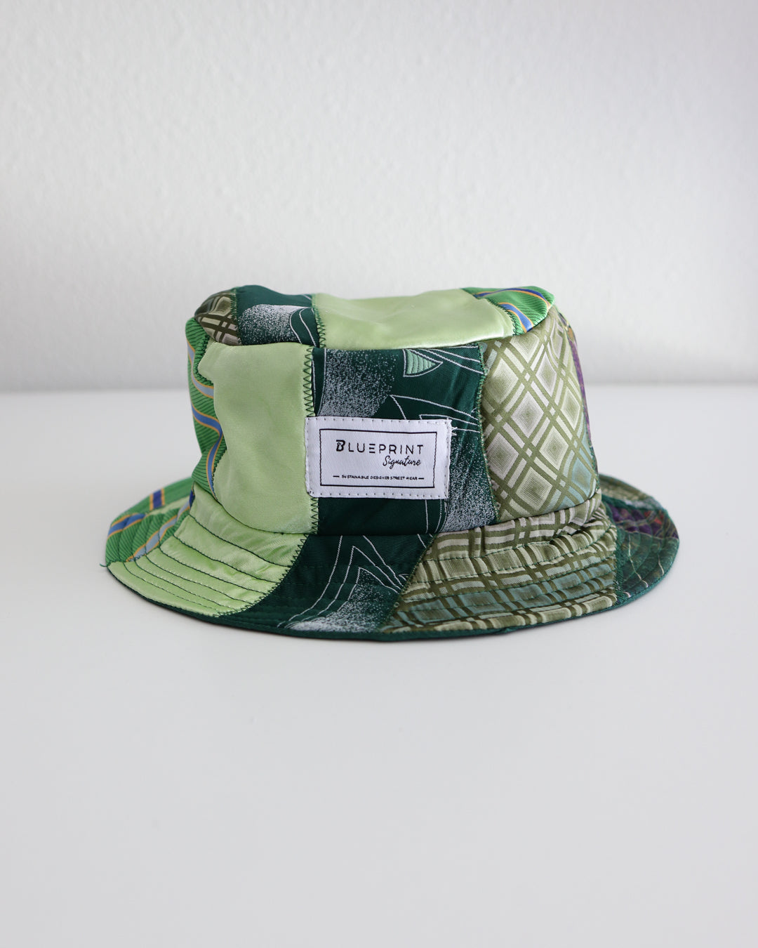 Green Upcycled Tie Bucket Hat