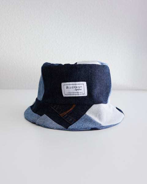 Denim Patchwork Bucket Hat – Blueprint Signature display picture 2