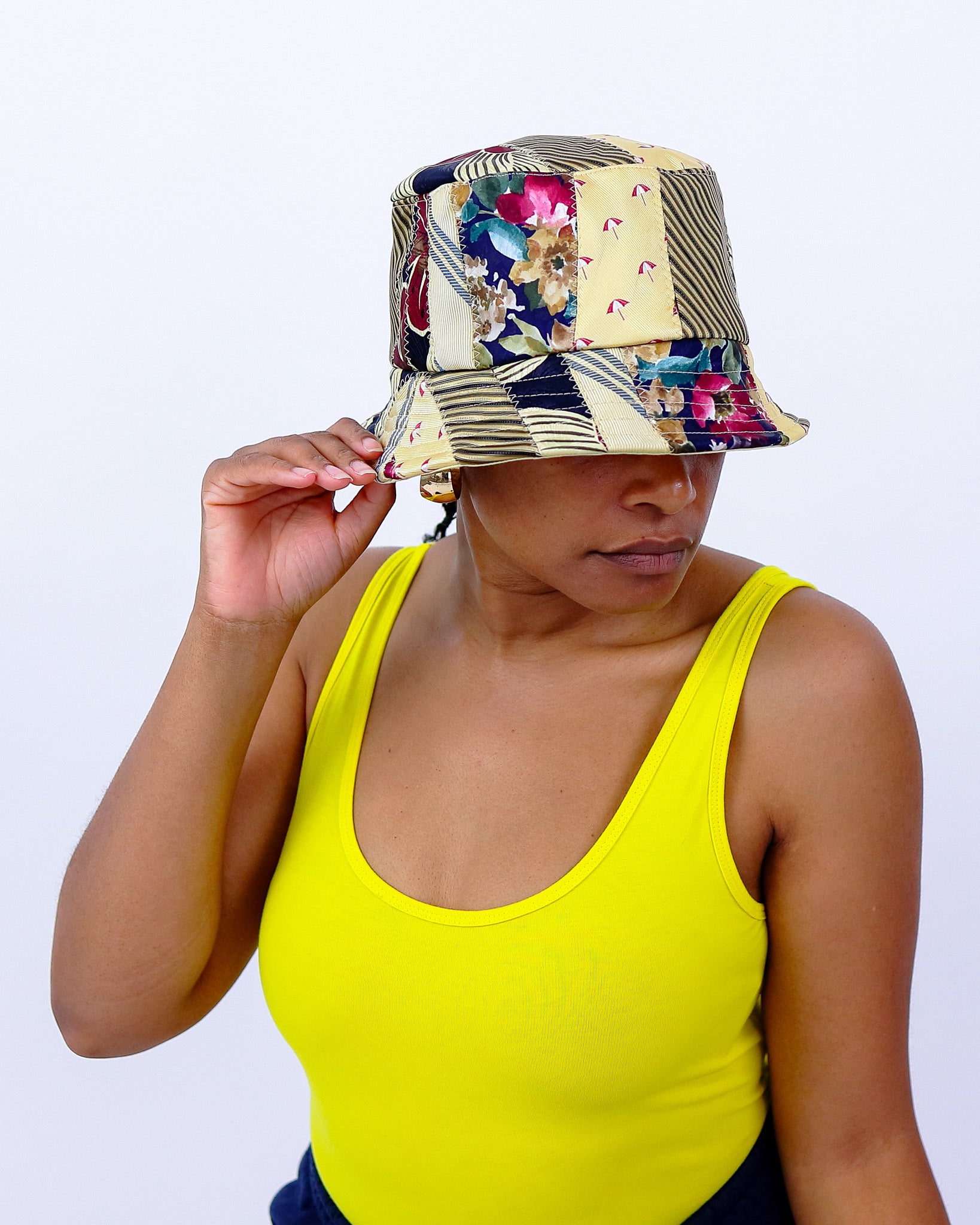 Mellow Yellow Summer Fun Upcycled Tie Bucket Hat