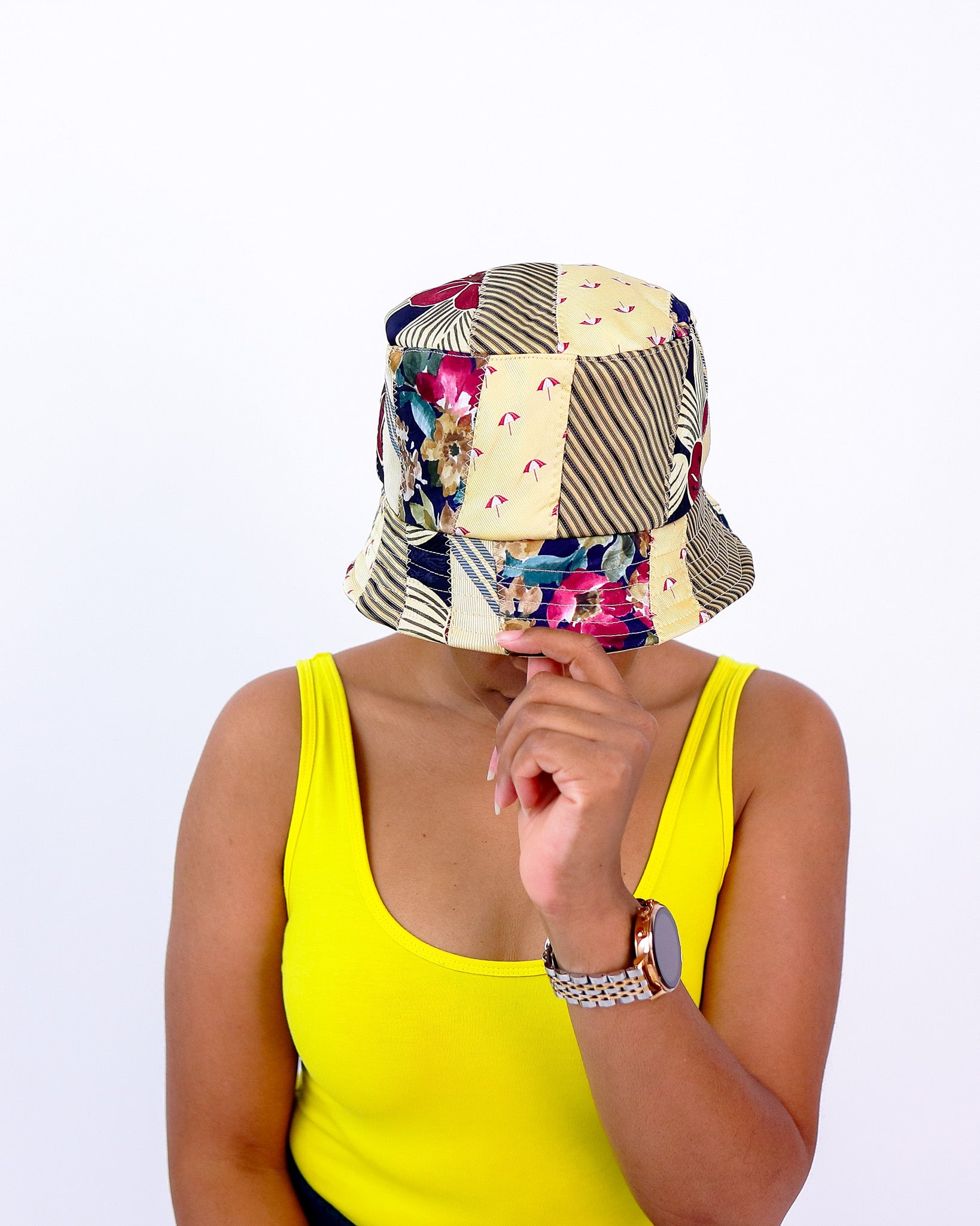 Mellow Yellow Summer Fun Upcycled Tie Bucket Hat