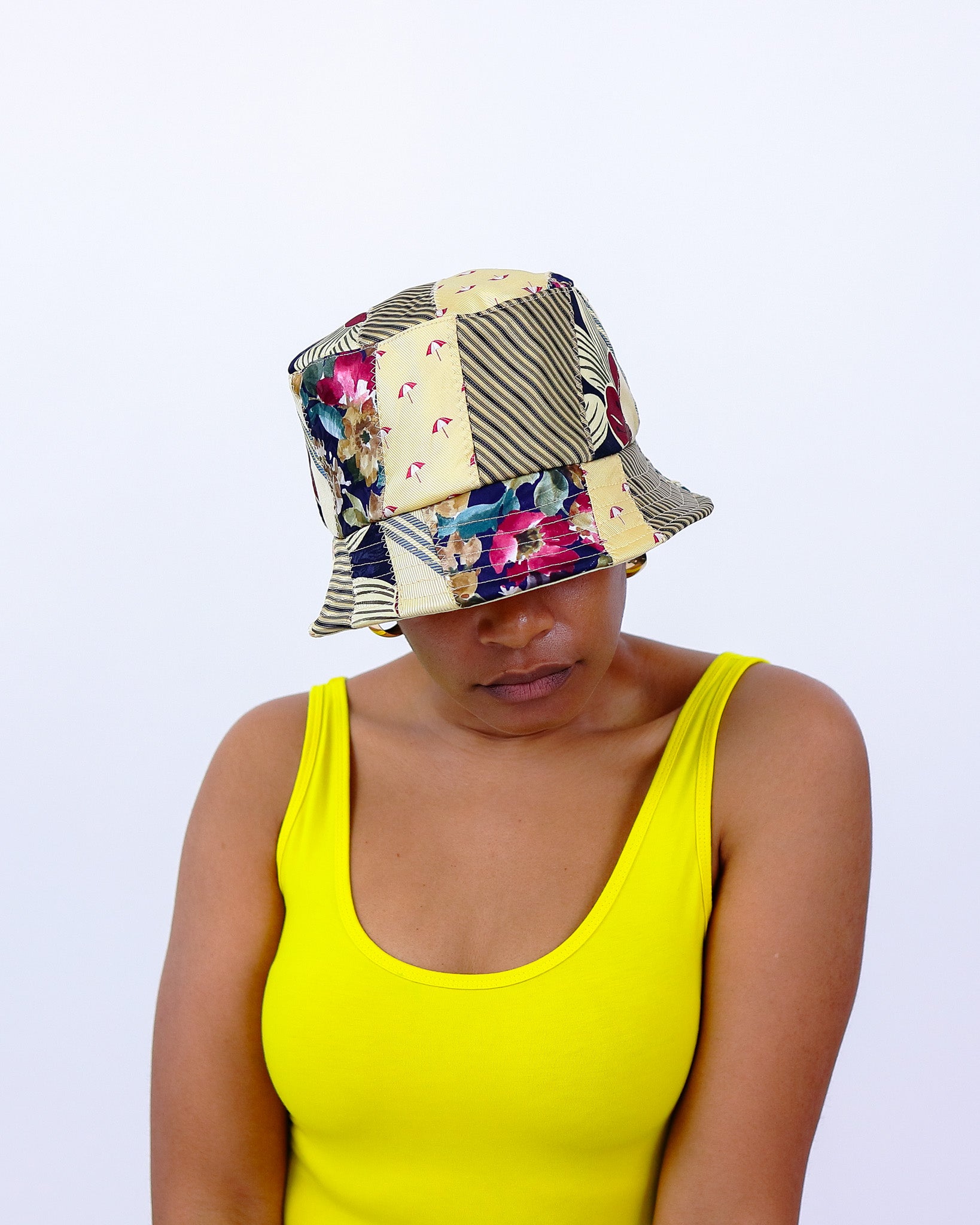 Mellow Yellow Summer Fun Upcycled Tie Bucket Hat